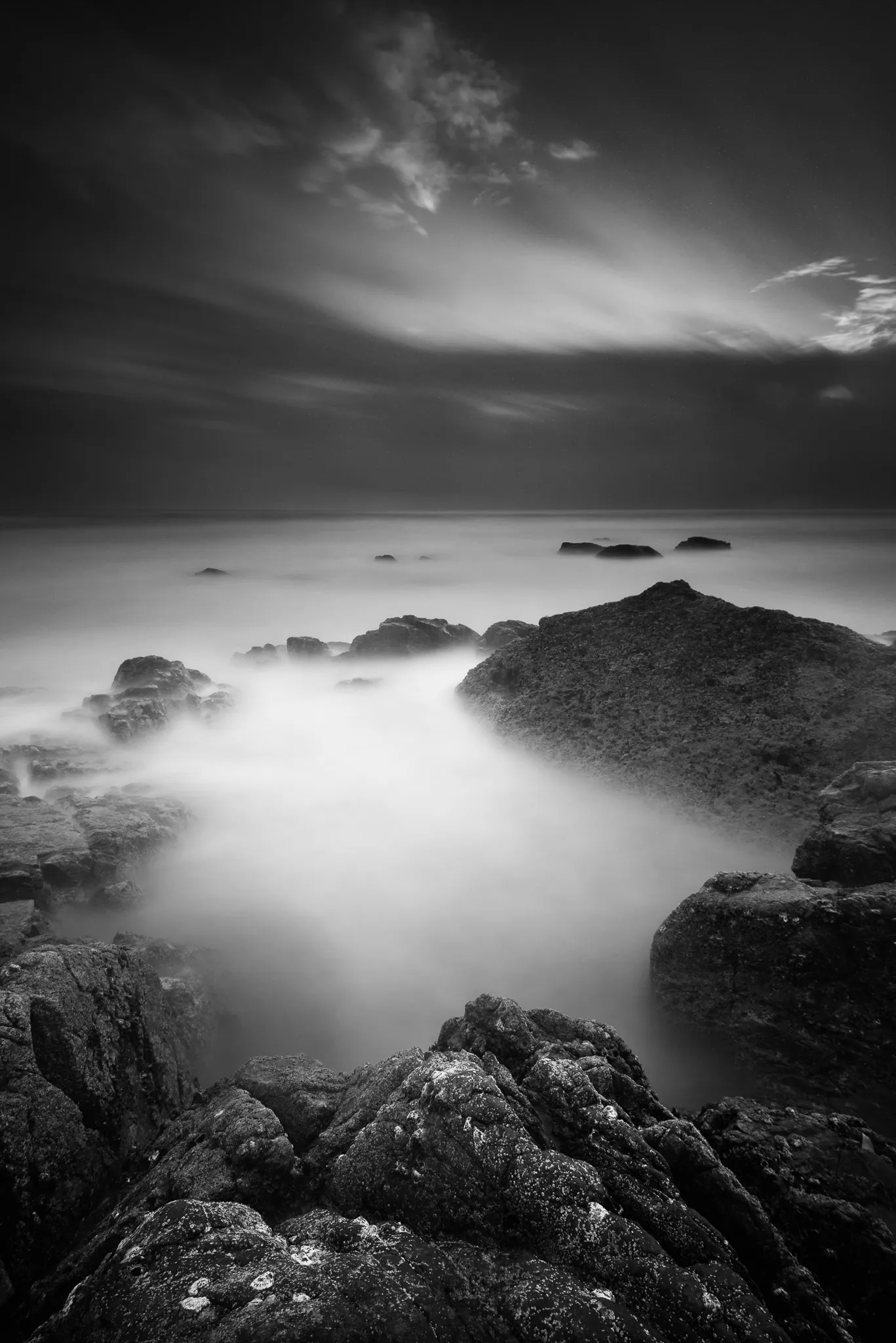 Rocky coast long exposure B&W